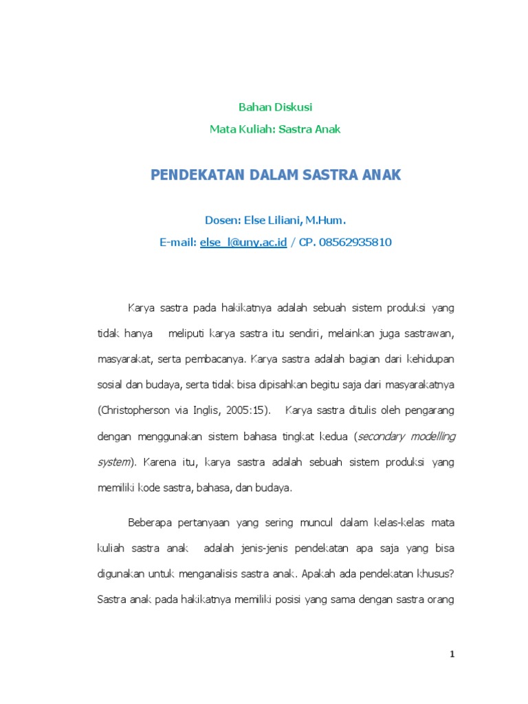 Pendekatan Dalam Sastra Anak