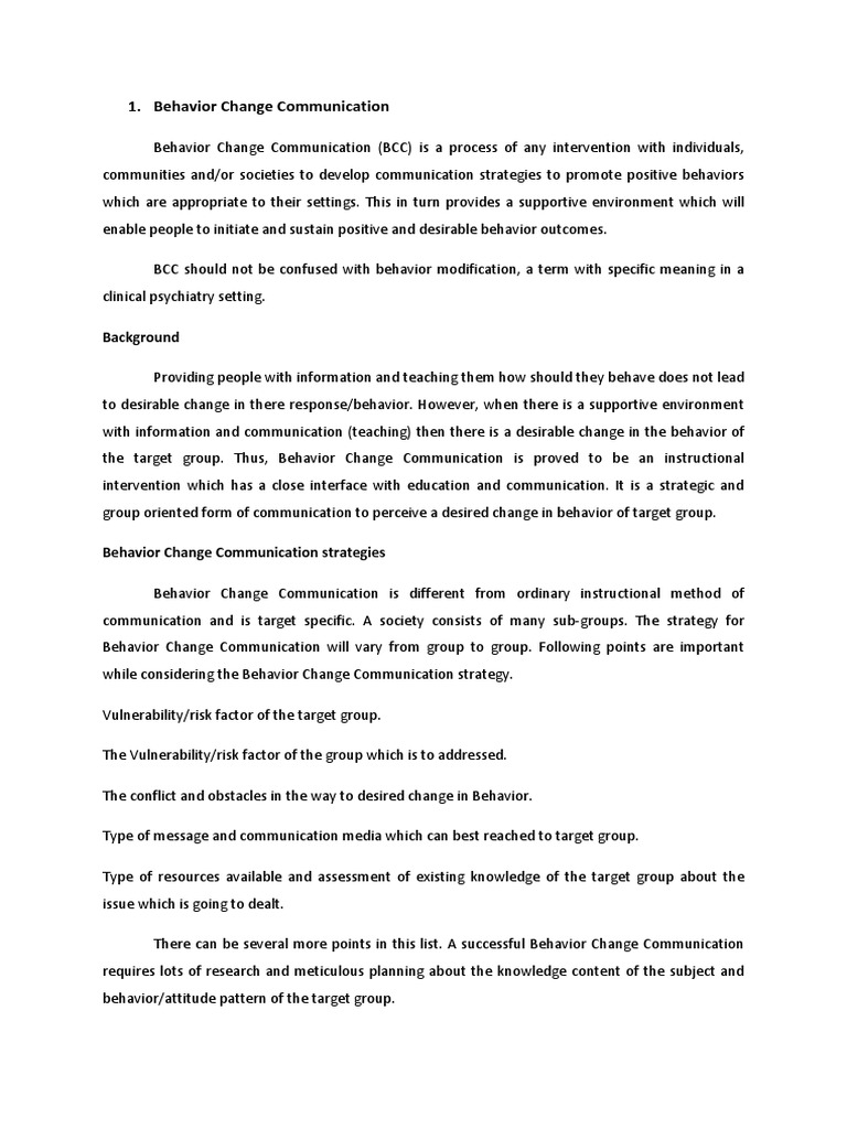 Behavior Change Communication Strategies | PDF | Communication ...