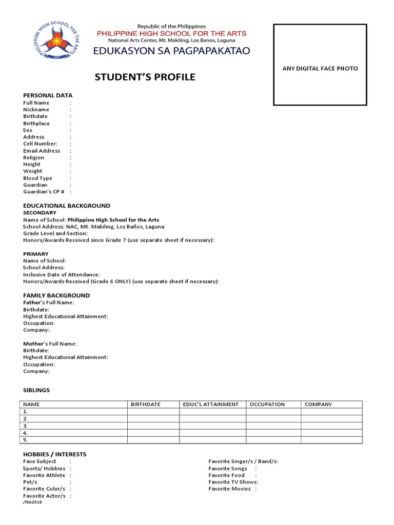 Student'S Profile: Personal Data | PDF | Sports & Recreation