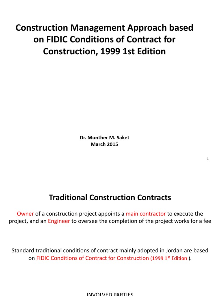 Construction Management Approach Based On FIDIC Conditions of Contract ...