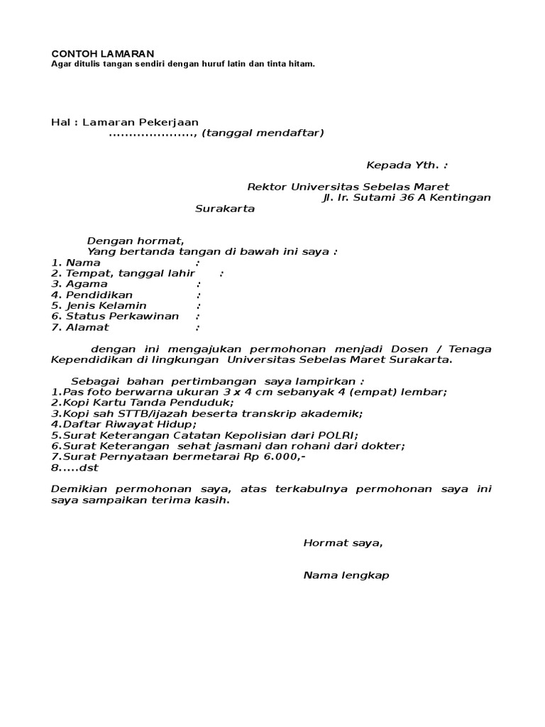 Contoh Surat Lamaran Doc