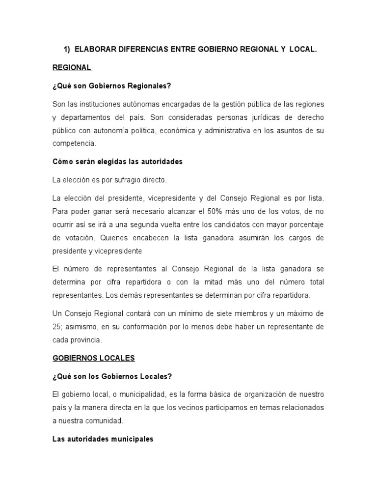 Gobiernos Regionales vs. Locales | PDF | Alcalde | Información del gobierno
