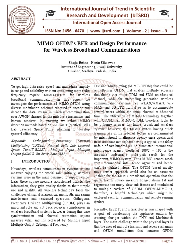 MIMO-OFDM's BER and Design Performance For Wireless Broadband ...