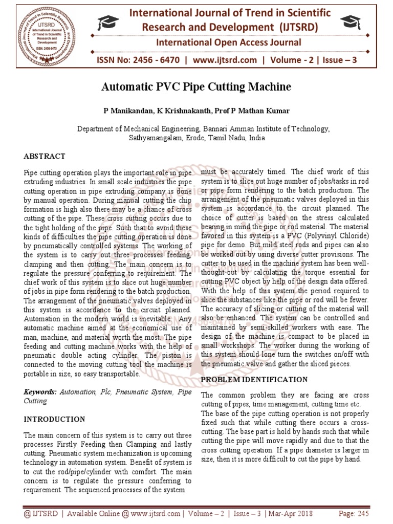 Automatic PVC Pipe Cutting Machine PDF Pipe (Fluid Conveyance) Automation
