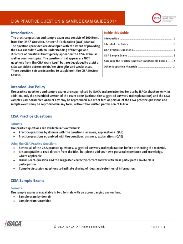 Cisa Practice Question & Sample Exam Guide 2014 | PDF | Test