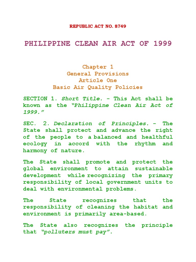 Philippine Clean Air Act | PDF | Air Pollution | Emission Standard
