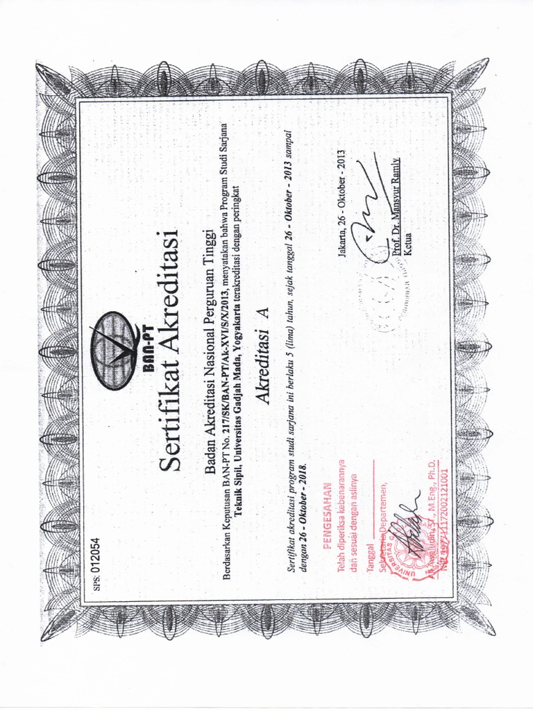 Sertifikat Akreditasi Tsipil Ugm | PDF