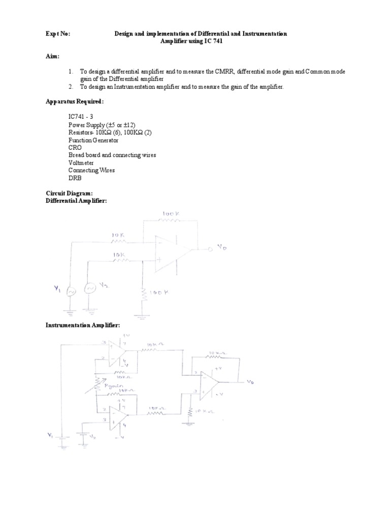 Expt No Design and Implementation of Differential and Instrumentation