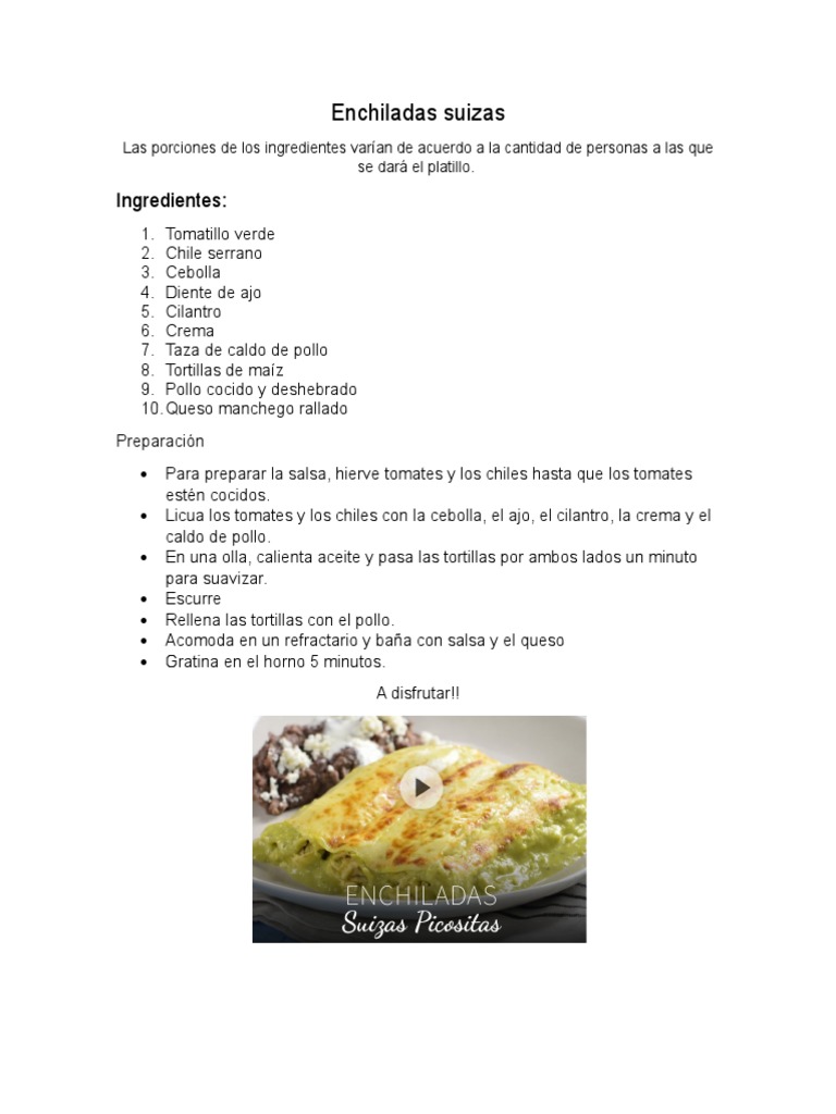 Receta Enchiladas Suizas | PDF