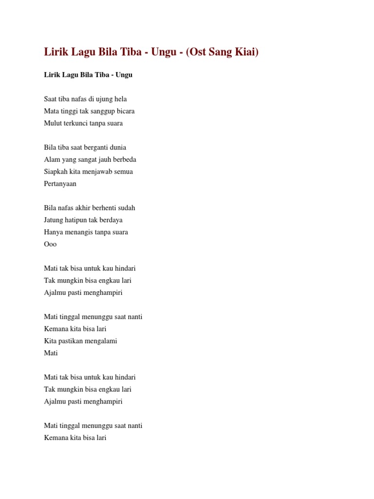 Lirik Lagu Mati Tak Bisa Untuk Kau Hindari