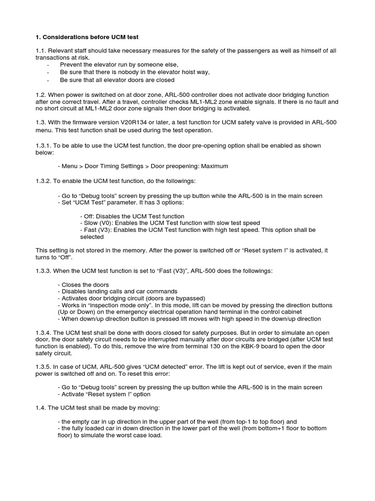 UCM Test Procedure and Safety Guidelines | PDF | Elevator | Computer ...