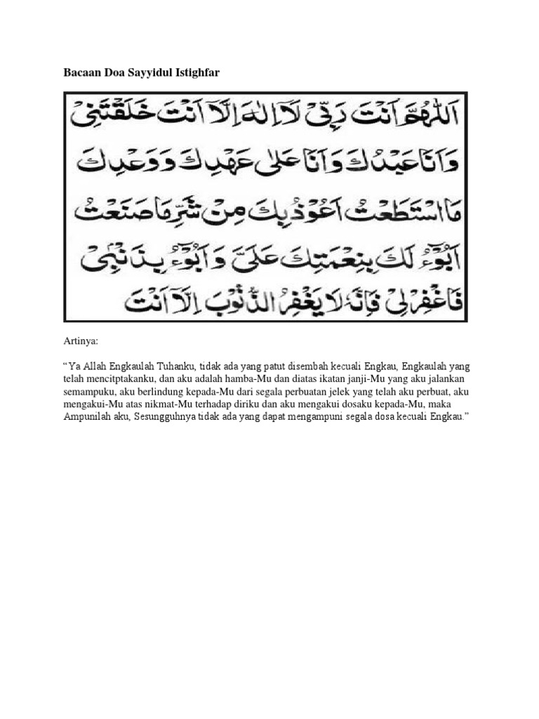 Bacaan Doa Sayyidul Istighfar Pdf