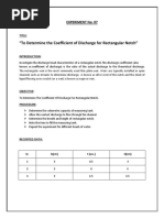 To Determine The Coefficient of Discharge For Rectangular Notch