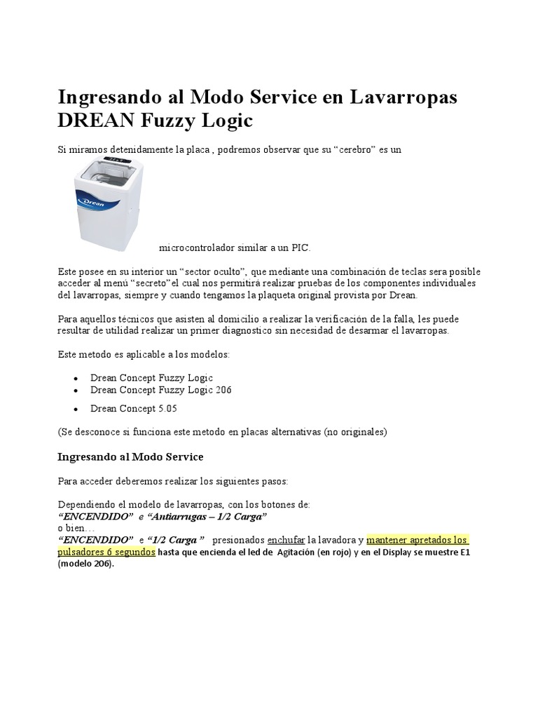 Ingresando Service Lavarropas DREAN Logic | PDF | Lógica difusa | Lavadora