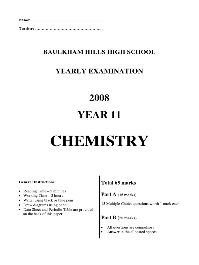 Year 11 Chemistry Exam Paper 2008 | PDF | Ion | Carbon