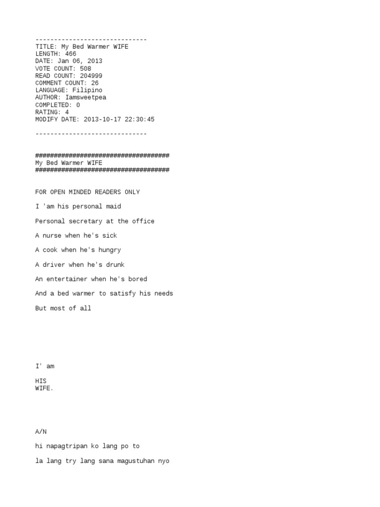 My Bed Warmer WIFE PDF