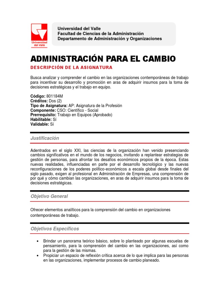 Administración del Cambio Organizacional | PDF | Desarrollo ...