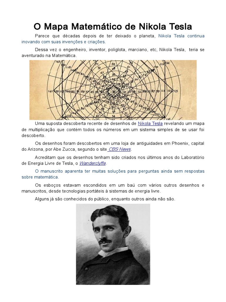 Mapa Matemático de Nikola Tesla | PDF | Nikola Tesla | Objeto voador ...