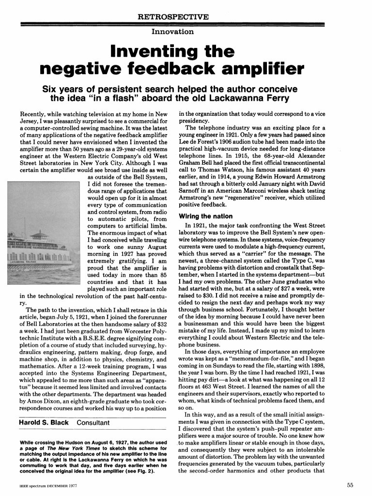 1977 Black Inventing The Negative Feedback Amplifier PDF