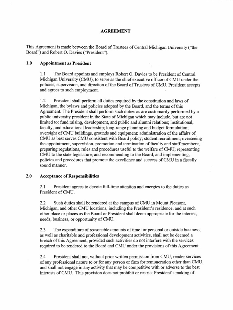 President Robert Davies Contract | PDF | Employee Benefits | Salary