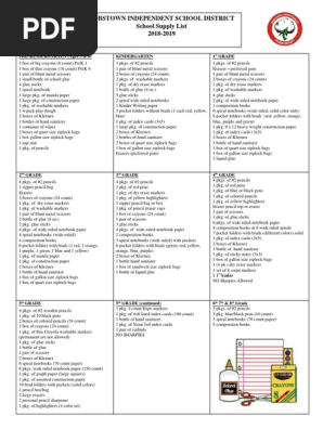 2018-2019 RISD School Supply List