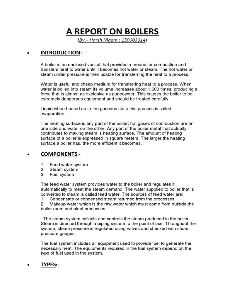 A Report On Boilers | Download Free PDF | Boiler | Steam