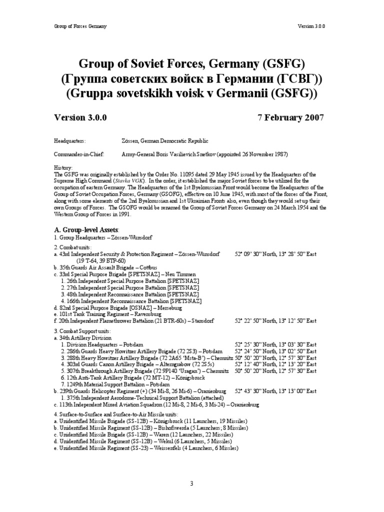 Group of Soviet Forces Germany PDF Division (Military) Regiment