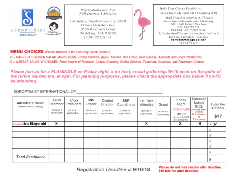 Fall District Meeting Registration Form | PDF | Salad | Food And Drink