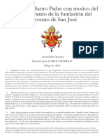 Mensaje Del Santo Padre Con Motivo Del 450 Aniversario de La Fundación Del Convento de San José