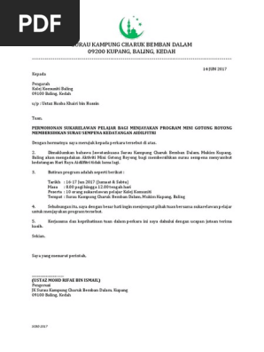 Surat Jemputan Sukarelawan Gotong Royong Surau Pdf