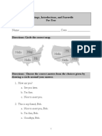 Name - Date - : Greetings, Introductions, and Farewells Pre-Test