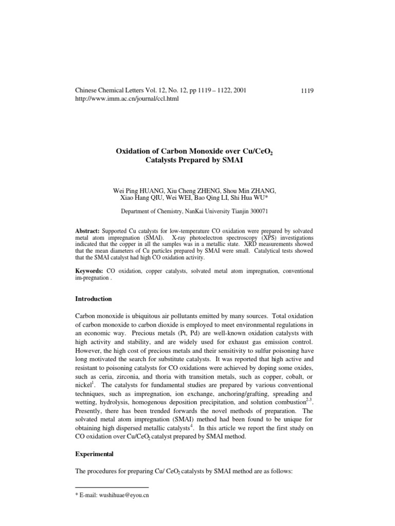 CO Oxidation over Cu/CeO2 Catalysts | PDF | Catalysis | X Ray ...