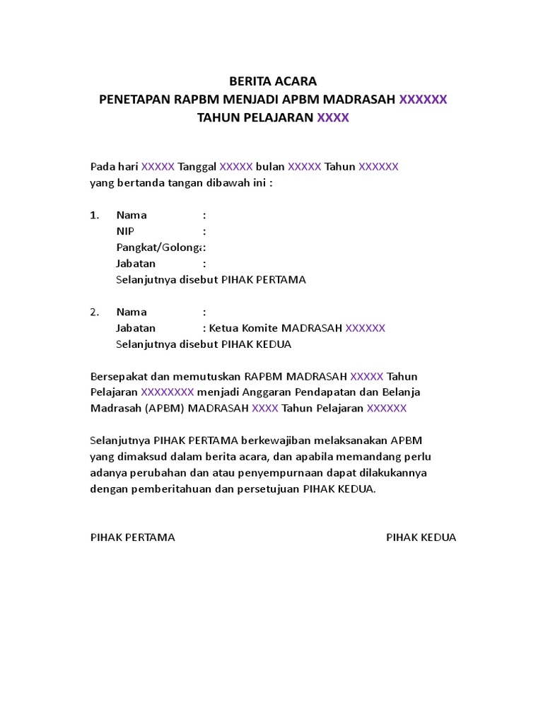 APBM Madrasah Tahun Pelajaran XXXX | PDF