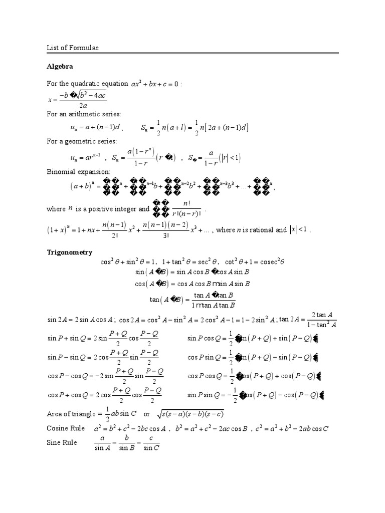 List of Formulae Updated | PDF | Science | Teaching Mathematics