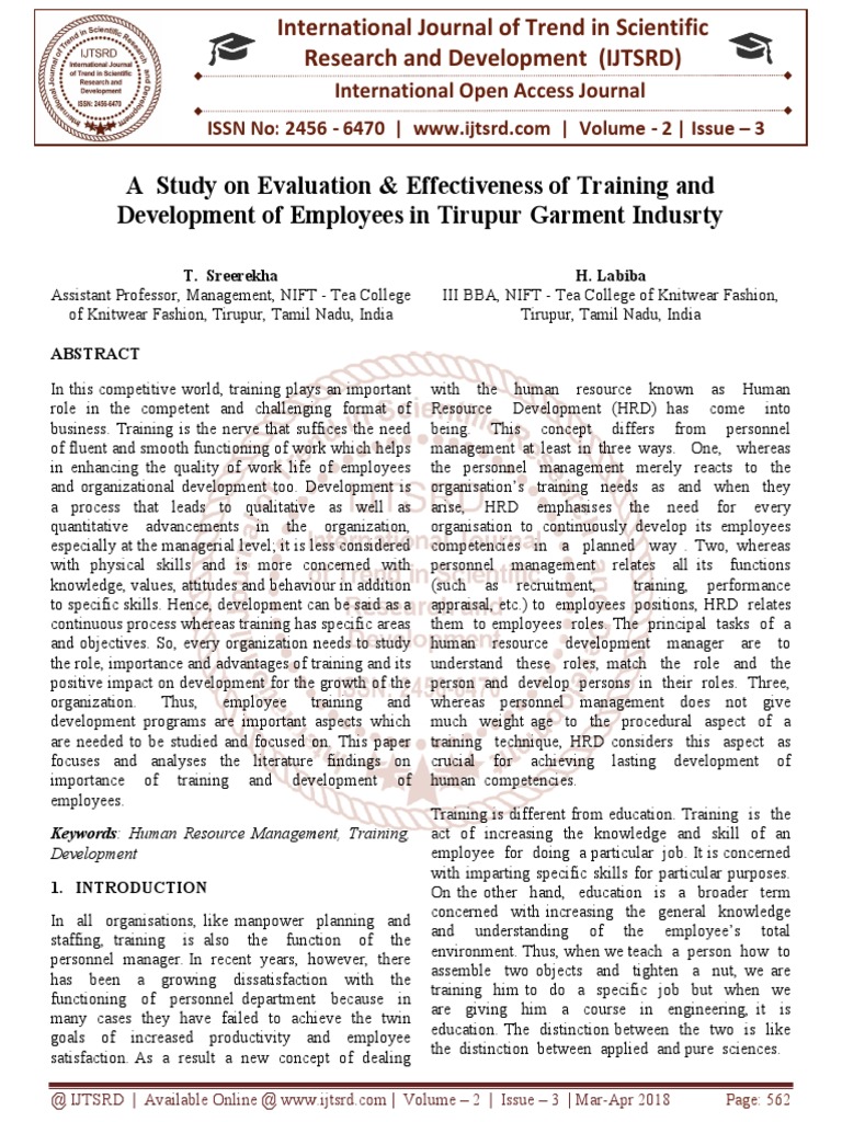 A Study On Evaluation & Effectiveness of Training and Development of ...