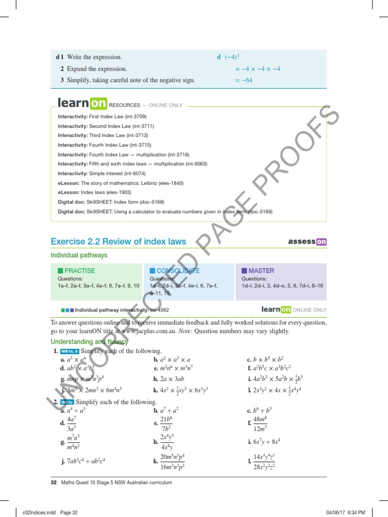 Index Laws and Simplification Exercises | PDF | Fraction (Mathematics ...