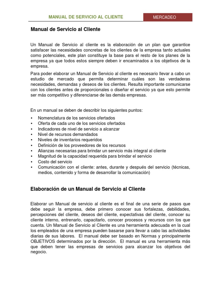 Manual de Servicio Al Cliente | PDF | Servicio al Cliente | Marketing