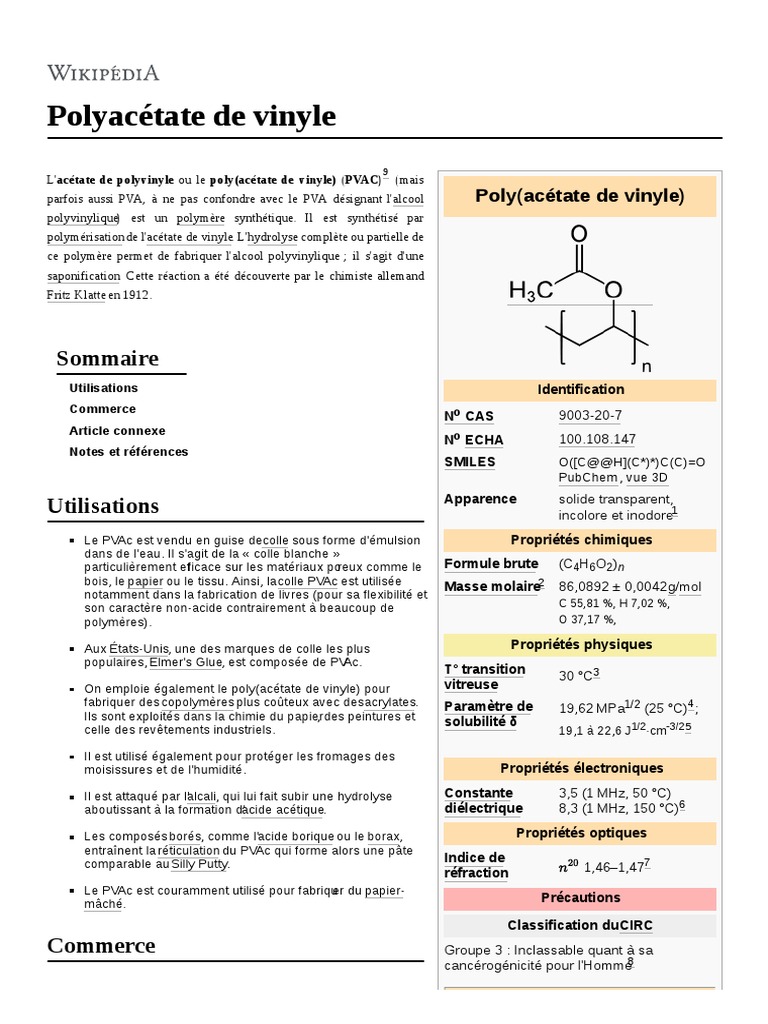 Polyacétate de Vinyle | PDF | Chimie des polymères | Substances chimiques