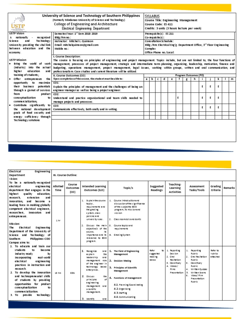 Engineering Management Course Syllabus | PDF | Engineering | Homework