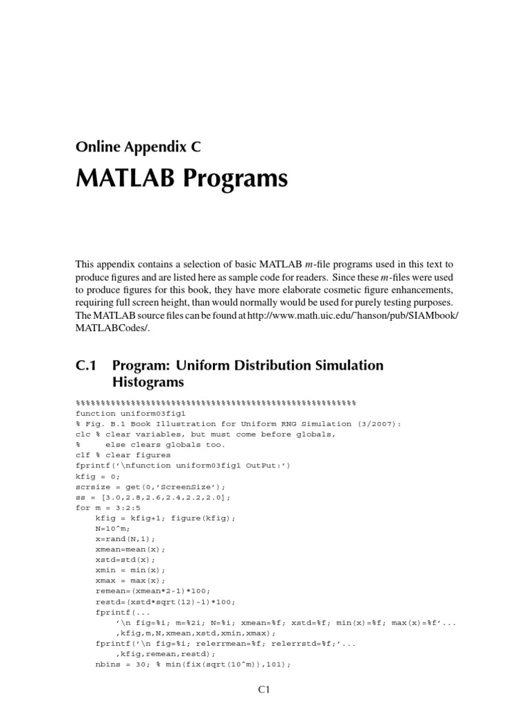 MATLAB Programs for Statistical Simulations | PDF | Integral | Analysis