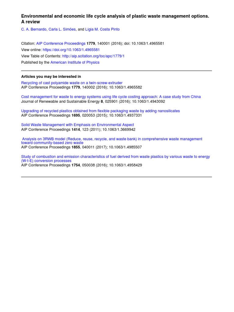 Life Cycle Analysis of Plastic Waste Management | PDF | Recycling ...