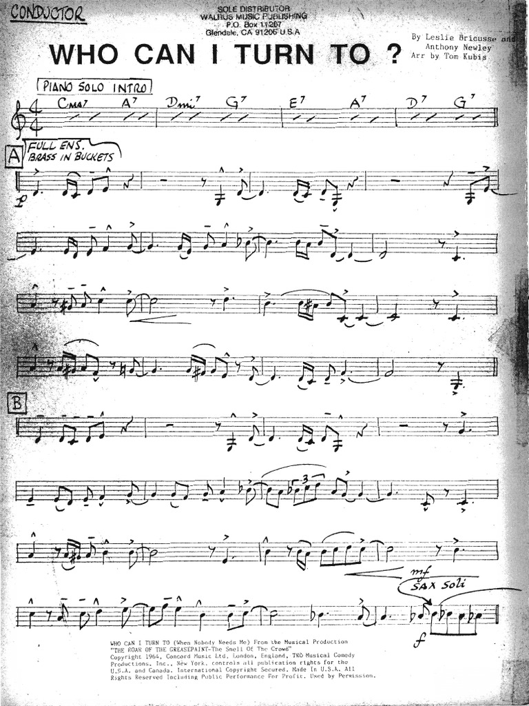 Who Can I Turn To Conductor | PDF