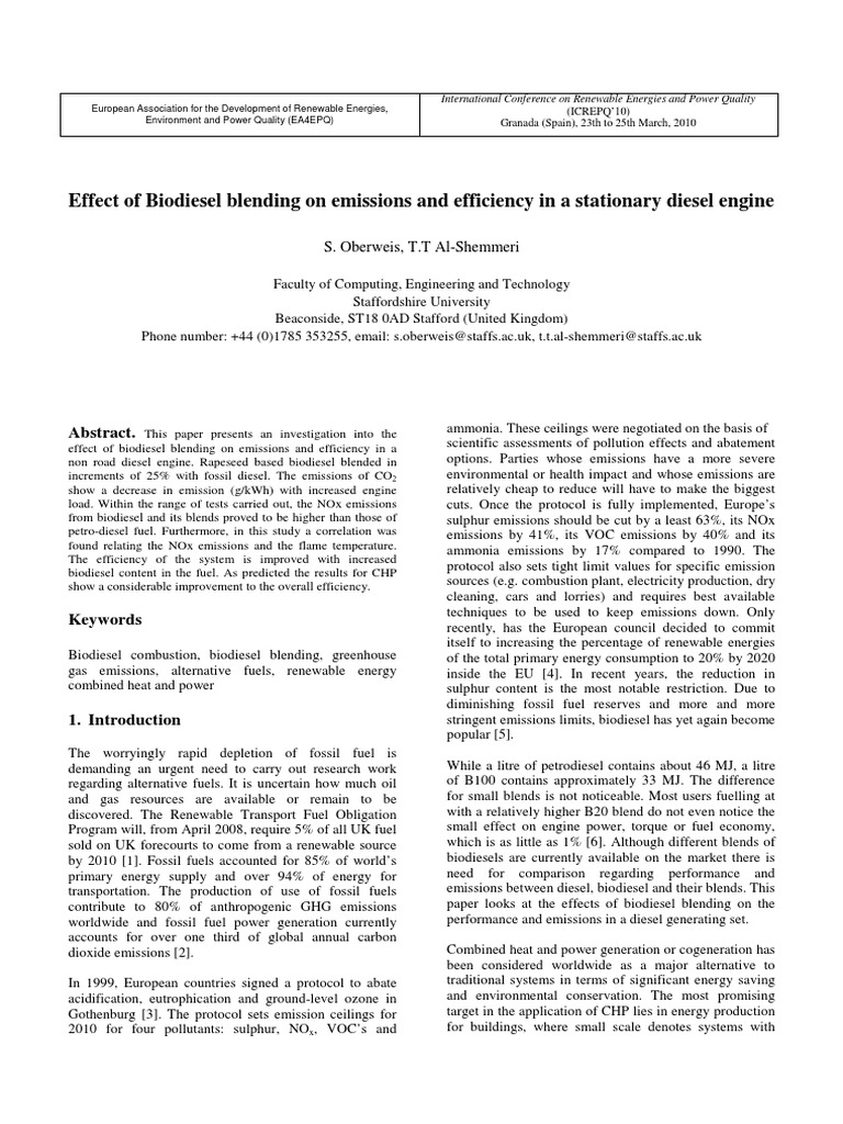 Biodiesel Blending Impact on Diesel Emissions | PDF | Biodiesel ...