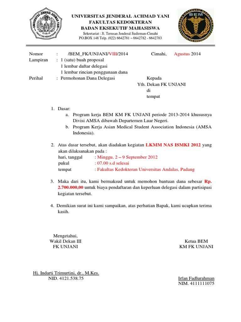 Surat Permohonan Dana Delegasi Dekan Pdf