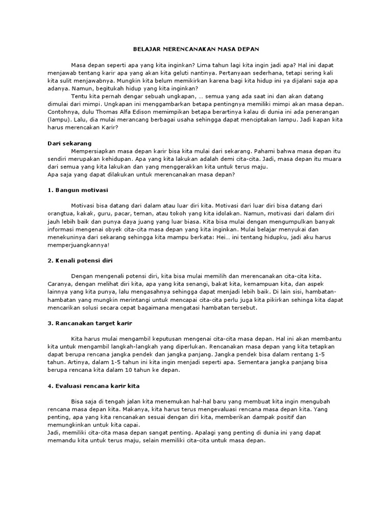 Belajar Merencanakan Masa Depan