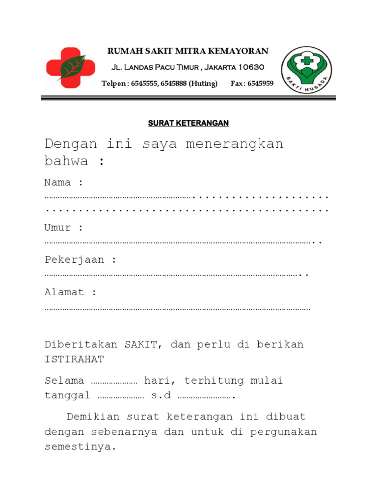Download 63+ Contoh Surat Sakit Terbaik Dan Terbaru