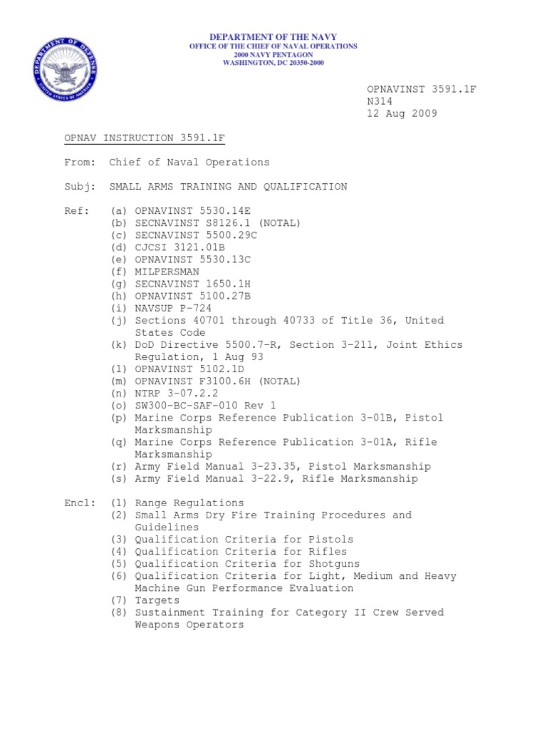 Navy Small Arms Training Policy | PDF | Marksman | Cartridge (Firearms)