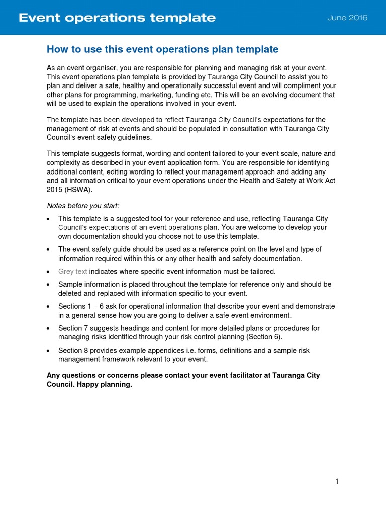 Event Operations Plan Template Guide | PDF | Risk | Occupational Safety ...