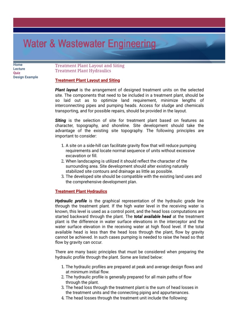 Treatment Plant Layout and Hydraulics | PDF | Sewage Treatment | Water ...