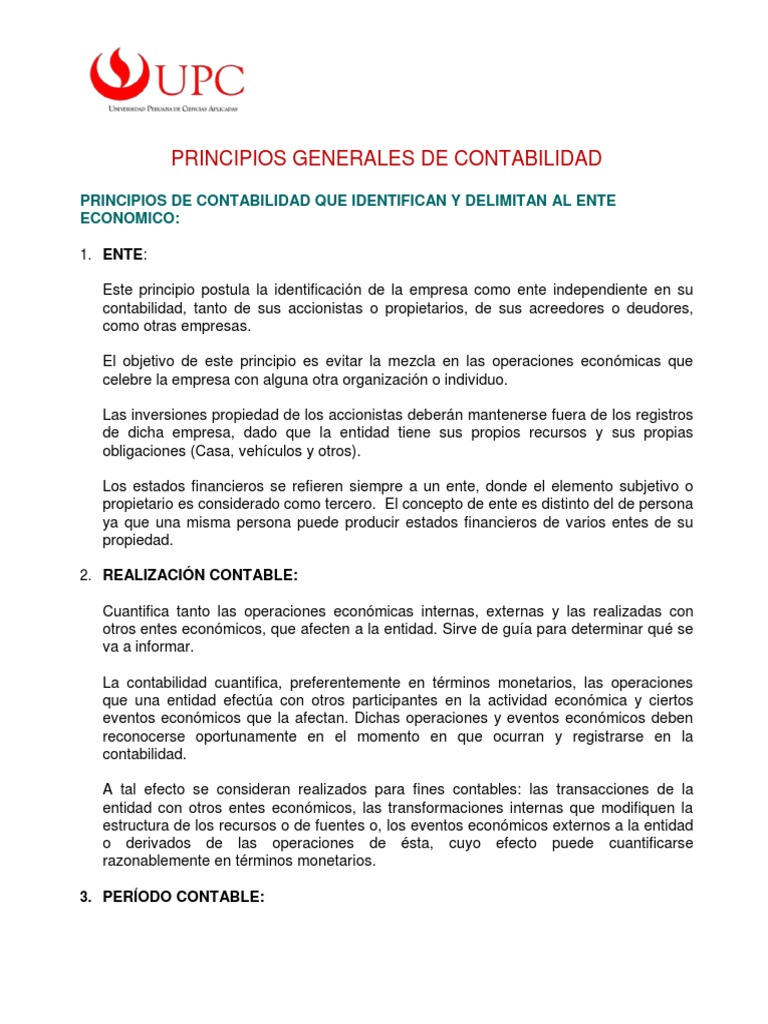 l1 Principios Generales de Contabilidad | PDF | Contabilidad | Economias